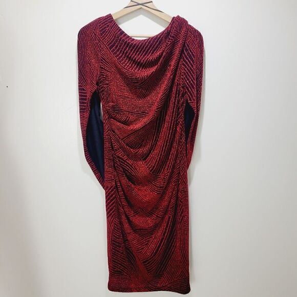 SL NY Red Sparkle Drape Dress - Picture 5 of 16